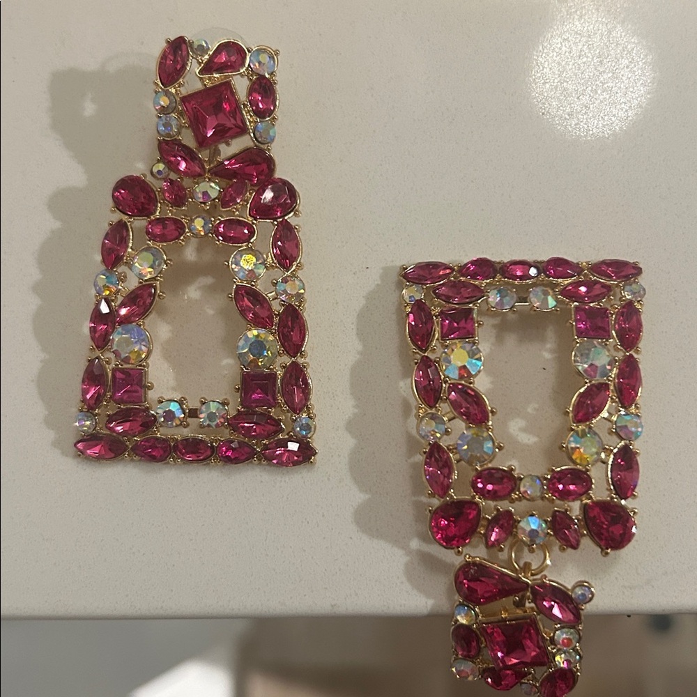 Funky Chunky Pink Ice Gemstone Drop Dangle Earrings New - Picture 7 of 12